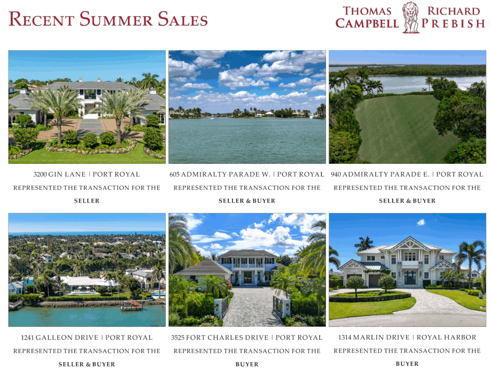 Recently Sold Homes in Port Royal Area in Naples, FL - Summer 2025