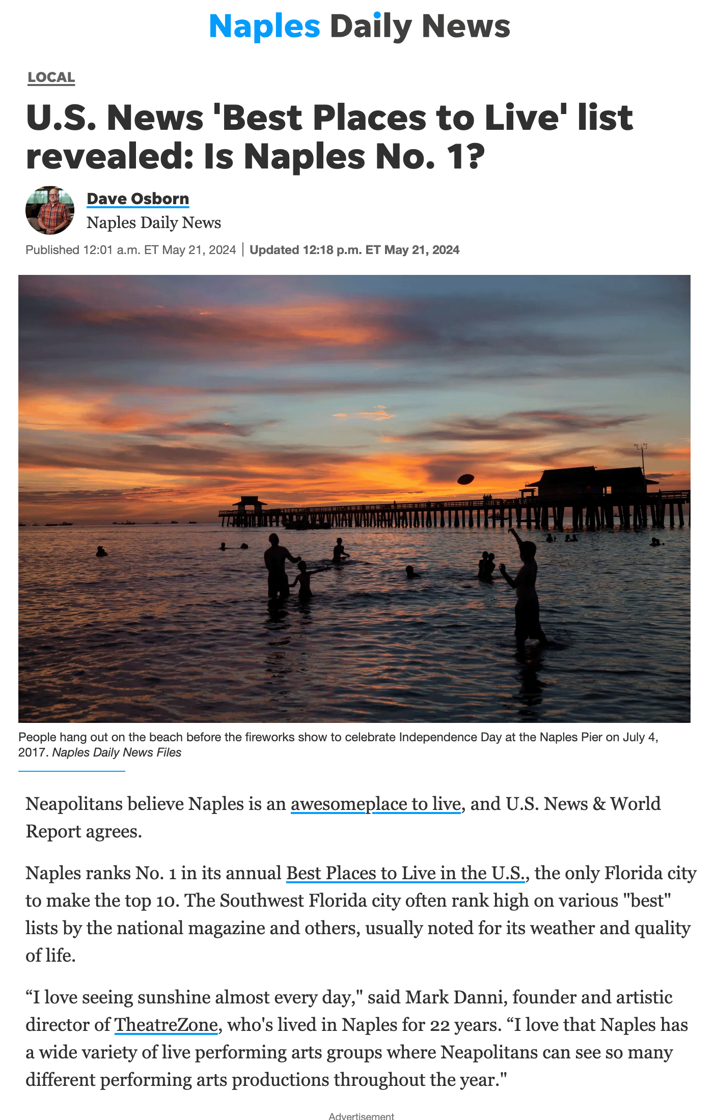 Naples Daily News article - Best Places to Live